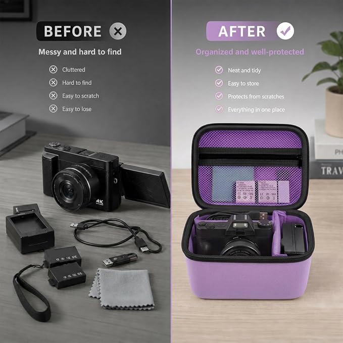 Comecase Large Travel 4K Vlogging Camera Case for Duluvulu/for AUREAPIX | Outdoor Camera Storage with 2 Dividers and Mesh Pocket, for Vloggers and Content Creators, Trip Ready, Purple - Case Only - Image 4