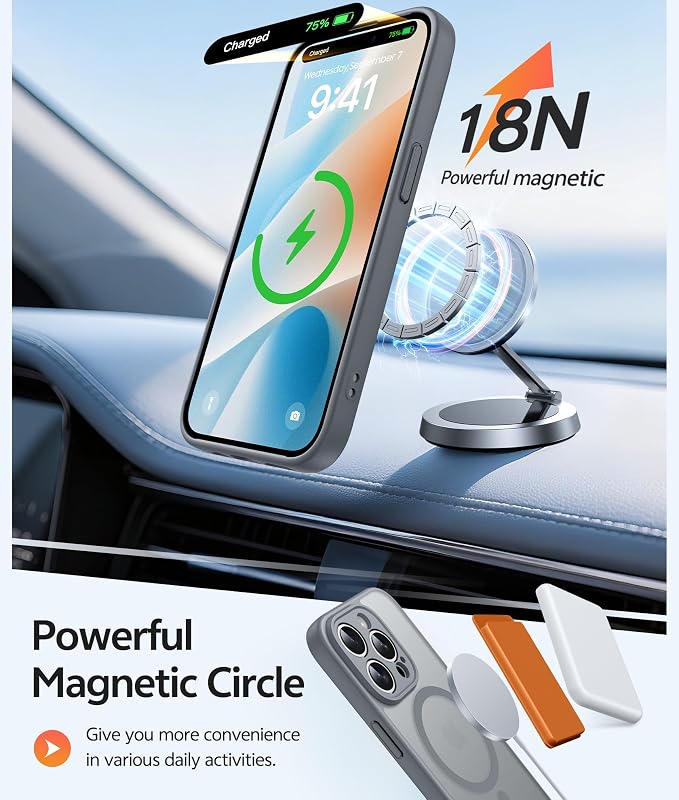 FNTCASE for iPhone 15 Pro Case, Fit for Magsafe, Screen Protector, Gray | Full Camera Protection, Translucent Matte, 14FT Military Grade Drop Proof, Shockproof Protective Phone Cover - Image 3