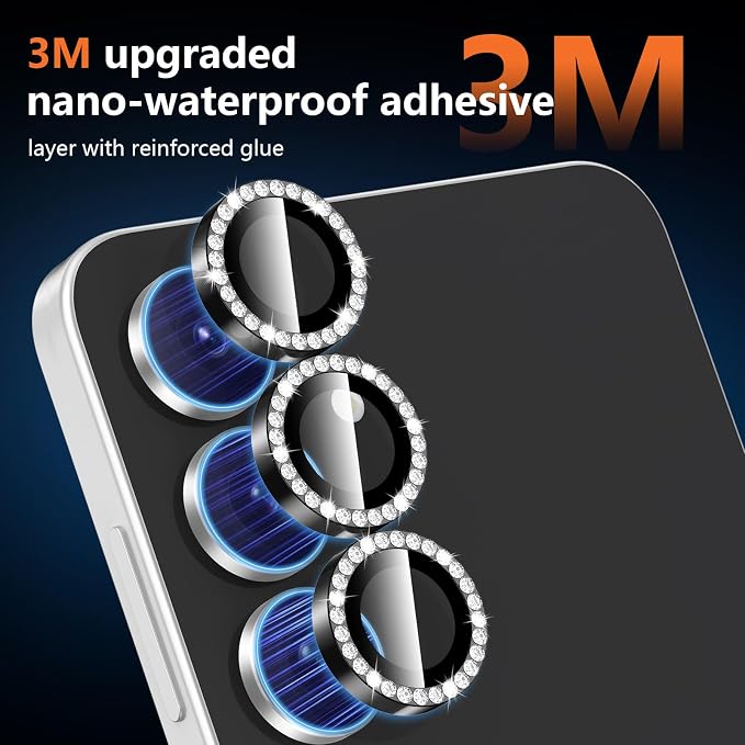 for Samsung Galaxy S25 FE Camera Lens Protector, Individual Metal Ring Tempered Glass Lens Cover, [Strong Adsorption] Scratch Resistant Ultra-Thin HD Clear Lens Cover, 1 Set-Black Diamond - Image 4