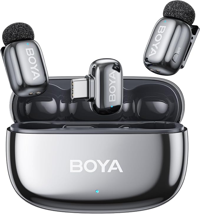 BOYA mini 2 Wireless Lavalier Microphone for iPhone 15/16/17 & Android | Lapel Microphone Wireless with AI Noise Reduction, App Control, 30H Battery with Charging Case for Streaming, Recording by BOYA