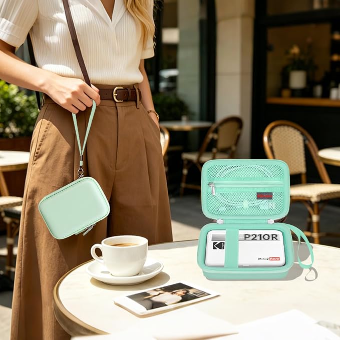 Elonbo Carrying Case for KODAK Mini 2 Retro 2x3 Portable Photo Printer | Bluetooth Smartphone Instant Color Printer Hard Travel Protective Bag, Mesh Pocket fits Cartridge Photo Paper Sheets, Green - Image 7