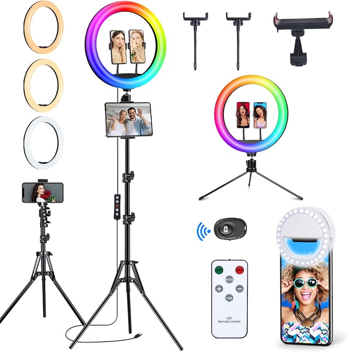  13" Selfie Ring Light with Stand and Phone Holder, 76" Tripod | 96 Lighting Mode, Remote for iPhone &Android LED Halo Light for Photo/iPad Video Recording Vlogging Circle Ringlight Kit by Vlogging