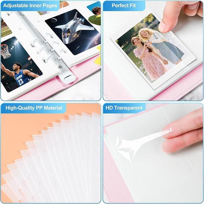 4 Pocket Trading Card Binder Holds 200 Cards, 25 Removable Double-Sided Sleeves, Baseball Card Album, Compatible with Sports, TCG & Game Cards, Card Collection Storage (Pink) - Image 6