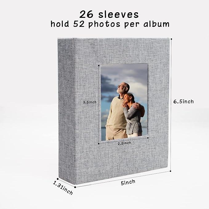 Small Photo Album 4x6, Pack of 2 Linen Cover Mini Photo Book, 26-Page Holds 52 Pictures, Art Presentation or Postcards Storage for Baby, Wedding - Image 5