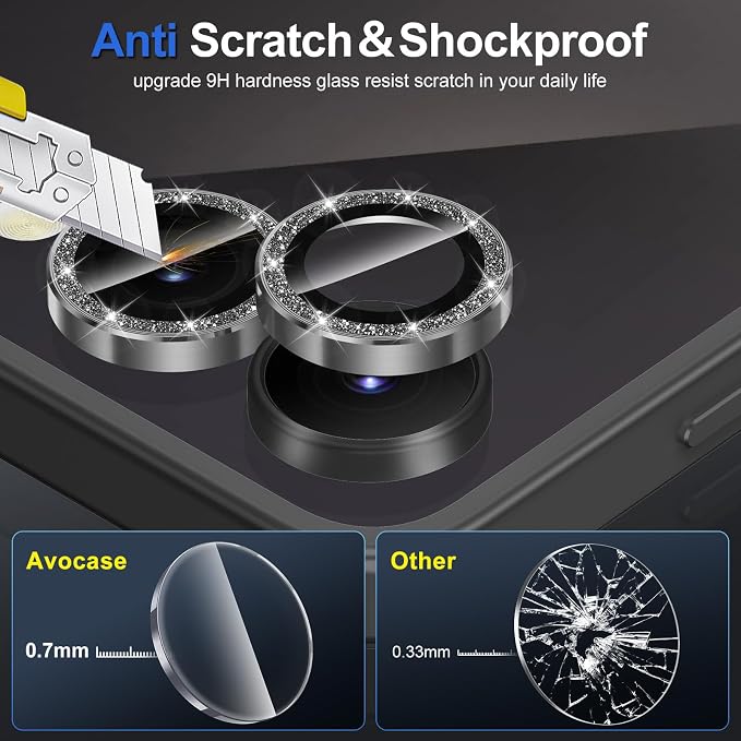 for Samsung Galaxy Z Flip 7 Camera Lens Protector, Individual Metal Ring Tempered Glass Lens Cover, [Strong Adsorption] Scratch Resistant Ultra-Thin HD Clear Lens Cover, 1 Set-Black Sparkly - Image 3