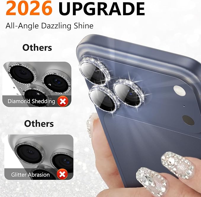 YWXTW [All-Over Glitter] Camera Lens Protector for iPhone 17 Pro Max/17 Pro/16 Pro Max/16 Pro/15 Pro Max/15 Pro/14 Pro/Max, 9H Tempered Glass Camera Cover, Anti-Scratch Case Friendly (Deep Blue) - Image 2
