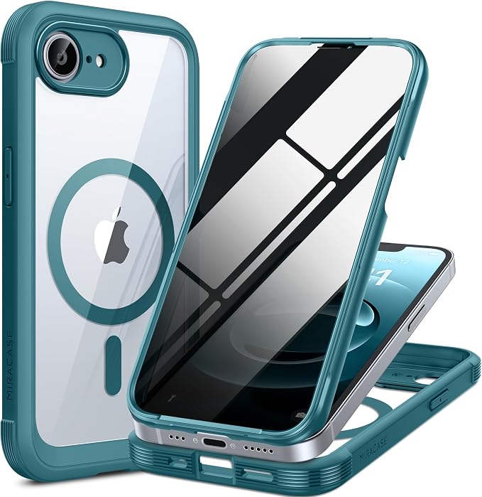 miracase for iPhone 17e & 16e Case with Built-in Private Screen Protector, [Magnetic with MagSafe] Full-Body Phone Cover Military Drop Proof 17 E/ 16 E Bumper 6.1 inch, Green by Miracase