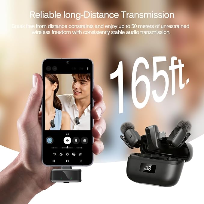 Wireless Lavalier Microphone for iPhone Android, Plug & Play Clip-On Mini Mic with Noise Cancellation, 2.4GHz Wireless Recording, Charging Case, for TikTok YouTube Live Streaming Interview - Image 3