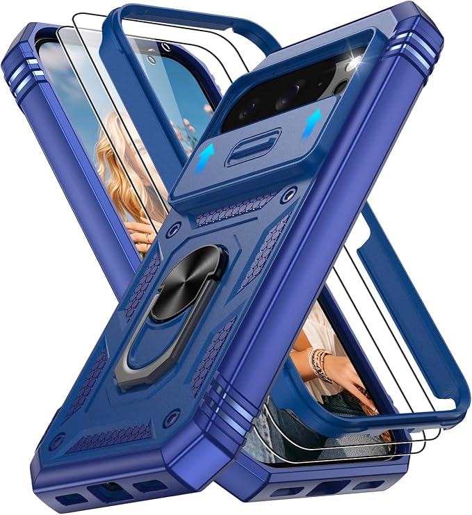 Gritup for Pixel 10 Case: Pixel 10 Pro Case with Screen Protector*2 | Magnetic Stand & Slide Camera Cover, Shock Proof Military-Grade para Google-Pixel-10/10 Pro Cover, Blue by Gritup