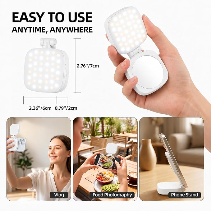 Magnetic Selfie Light, Compatible with MagSafe iPhone, CRI 95, 5 Color Modes, Rechargeable LED Phone Light with Mirror, Portable Ring Light for Vlog Makeup Photography Video Recording, White - Image 5