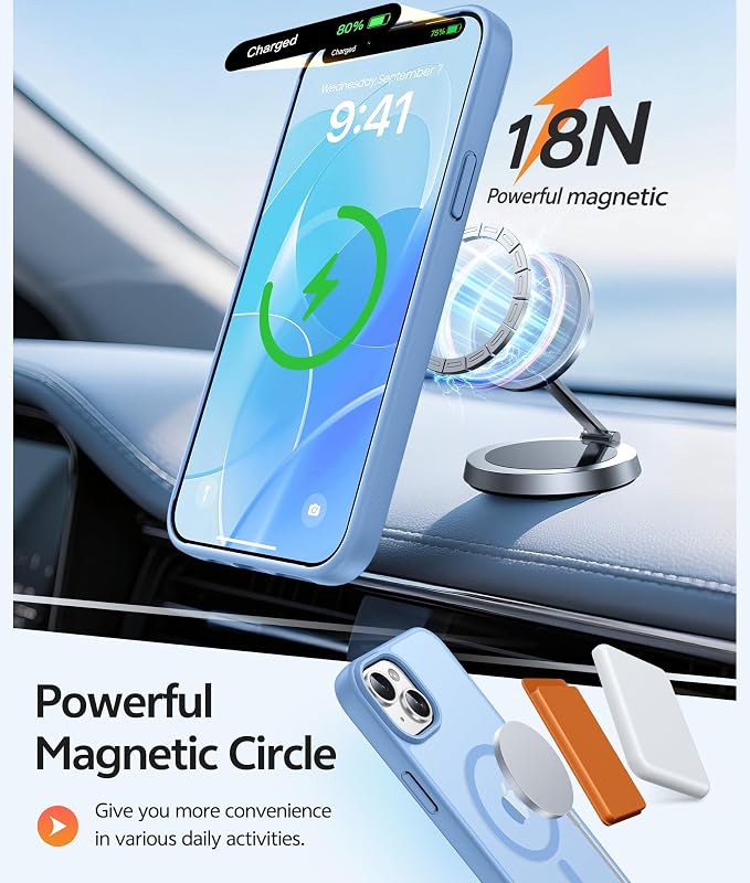 FNTCASE for iPhone 15/14 Plus Case, Fit for Magsafe, Screen Protector | Translucent Matte Magnetic Back, 14FT Military Grade Drop Protection, Shockproof Protective Phone Cover, Light Blue - Image 3