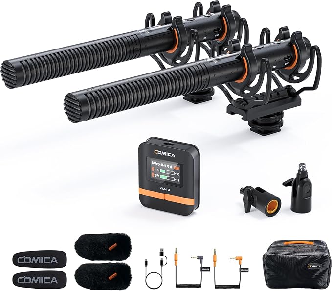 COMICA VM40 Dual-Channel Shotgun Microphone with 48kHz/32-bit Float Recording, Wireless Camera Microphone with 32G onboard Recording, External Directional Microphone Compatible with Canon, Nikon by COMICA