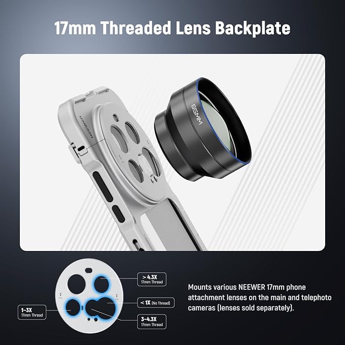NEEWER 15 Ultra Cage, Quick Release Video Rig Case Phone Stabilizer Holder Compatible with Xiaomi 15 Ultra with 67mm Filter Adapter & 17mm Lens Backplate for Video Recording Filming, PA091 Silver - Image 3
