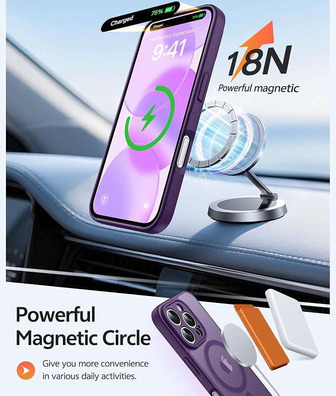 FNTCASE for iPhone 16 Pro Max Case, Fit for Magsafe, Glass Screen Protector | Full Camera Protection, Translucent Matte, 14FT Military Grade Drop Proof, Shockproof Protective Phone Cover, Purple - Image 3