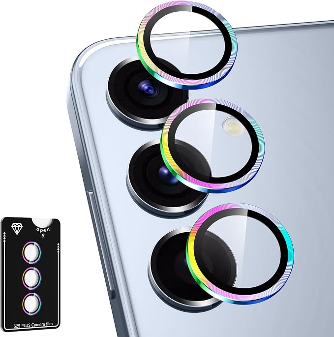 for Samsung Galaxy S25 Plus Camera Lens Protector, Individual Metal Ring Tempered Glass Lens Cover, [Strong Adsorption] Scratch Resistant Ultra-Thin HD Clear Lens Cover, 1 Set-Colorful by Btscase