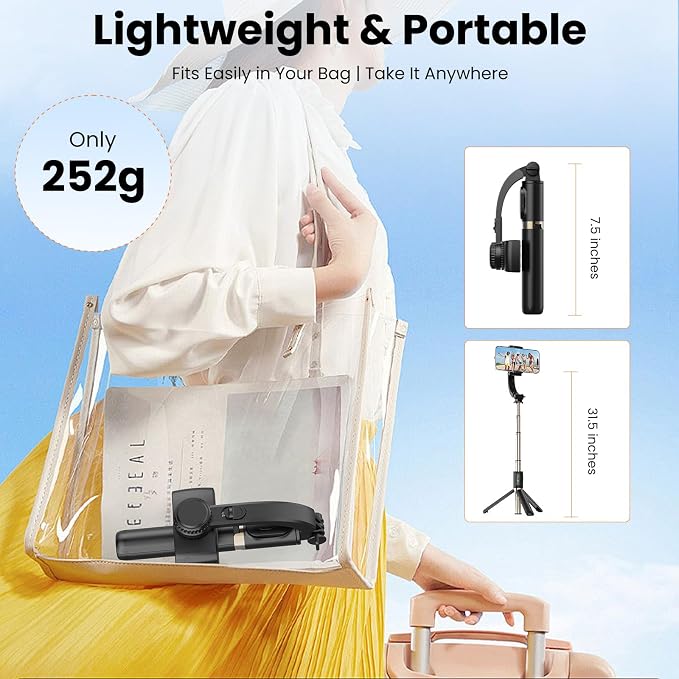 Gimbal Stabilizer for Smartphone, 1-Axis Auto Balance Handheld Gimbal, 360° Rotating Extendable Selfie Stick Tripod, Wireless Remote Control for iPhone Android Travel Vlogging TikTok YouTube - Image 8