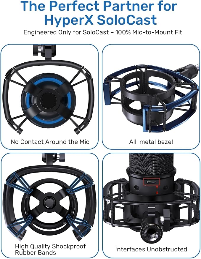 Custom Built Shock Mount for HyperX SoloCast & Razer Seiren Mini Microphone | Elastic Anti-Vibration Suspension, Holder Clip for Mics and Stands, Shock Mount for HyperX SoloCast & Razer Seiren Mini - Image 6