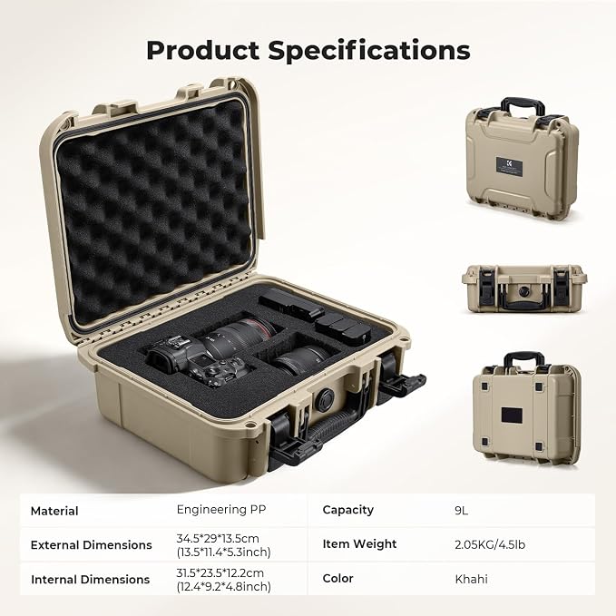 K&F CONCEPT Waterproof Hard Case, IP67 Protective Case with Pre-Scored Foam | Pick & Pluck Foam, Waterproof, Dustproof, Shockproof, HardShell Case for Camera & DJI Drone & Equipment Storage, BC01 - Image 8