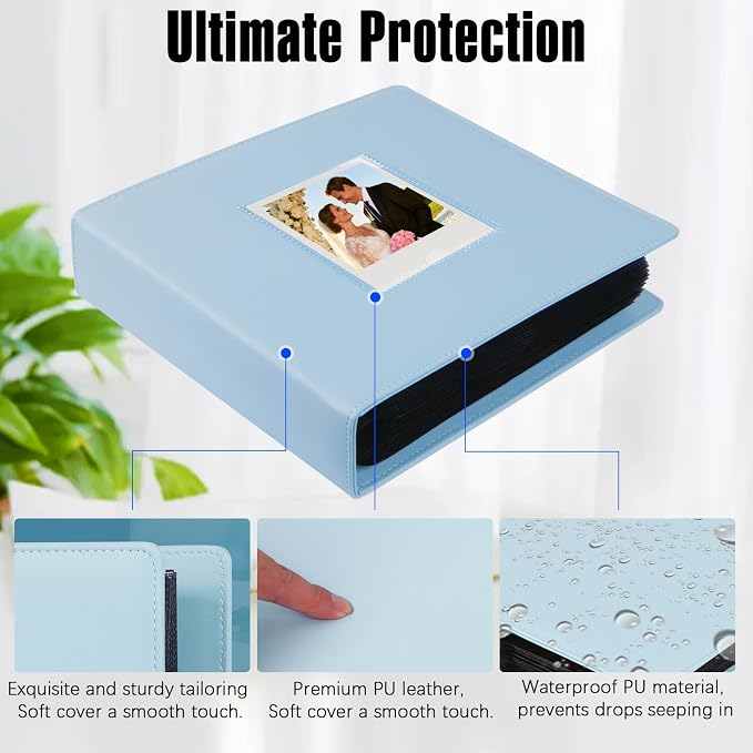 Veicevol 256-Pocket Album for Polaroid i-Type, 600 & SX-70 Photos, Blue | Designed for Fujifilm Instax Wide Photos, Water-Resistant PU Leather Cover, Front Window, Securely Holds Up to 256 Photos - Image 5