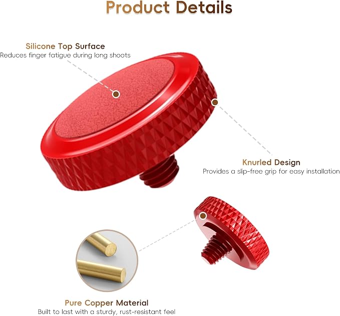 JJC Camera Soft Shutter Release Button for Fuji Fujifilm Leica Nikon Sony | Red Shutter Button for Fujifilm X100VI X-T50 X-T30 III II X-T5 X-E5 X-M5 X Half Leica Q3 M10 M9 Nikon Zf Df F3 Sony RX10 IV - Image 5