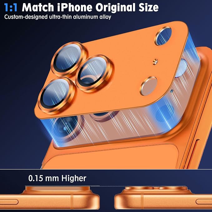 SiHPuoy Camera Lens Protector for iPhone 17 Pro Max, Tempered Glass,Orange | 2pcs, 9H+ Hardness, Military Grade Shatterproof, Anti-Scratch, Case Friendly, Metal Camera Cover, Does not Affect Night Shots - Image 4