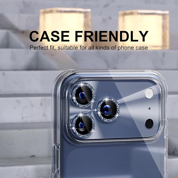 Choiche for iPhone 17 Pro Max Camera Lens Protector, Light-Deep Blue | Bling Metal Camera Cover with 9H Tempered Glass Lens Screen Protector Accessories, Strong Adsorption, Case-Friendly, 6.9-inch - Image 4