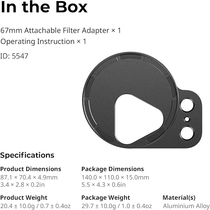 SmallRig FilMov 67mm Magnetic Filter Ring Adapter for Phone Case (SmallRig 17 Pro 5549/5550), Compatible with 67mm Magnetic Filter Series (4726/4581/4582/5169/5170)-5547 - Image 6