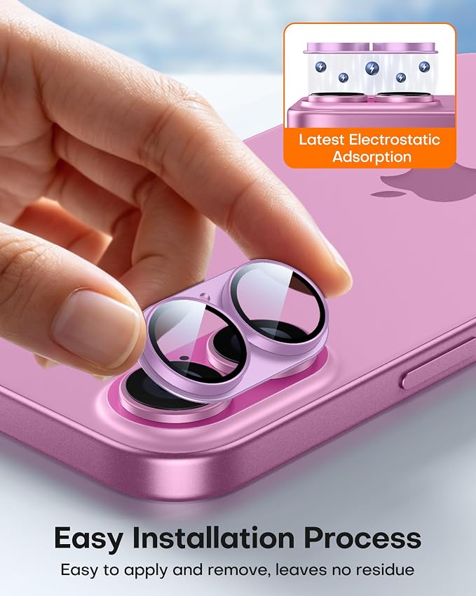 TAURI 2 Pack for iPhone 16/iPhone 16 Plus Camera Lens Protector, Pink | Full Coverage Military-Grade Shatterproof, Upgrade AR Anti-Reflection Ultra Clear Transmission & Case Friendly - Image 5