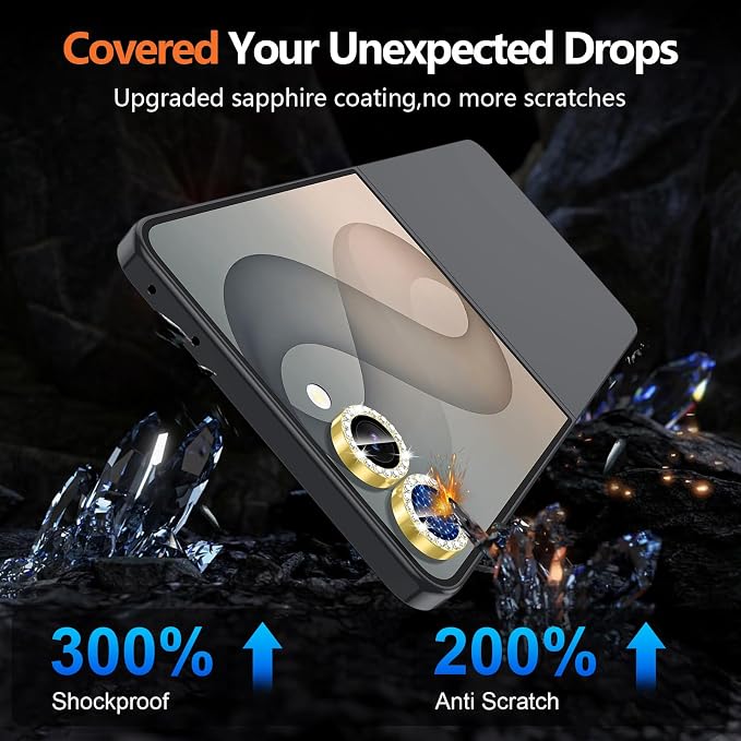 for Samsung Galaxy Z Flip 8 Camera Lens Protector, Individual Metal Ring Tempered Glass Lens Cover, [Strong Adsorption] Scratch Resistant Ultra-Thin HD Clear Lens Cover, 1 Set-Gold Diamond - Image 5