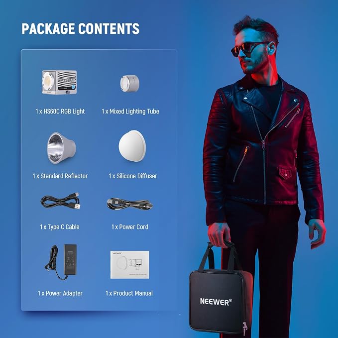 NEEWER 60W Portable RGB LED Video Light Handheld Fill Light, APP/2.4G/Panel Control 18 Scenes 8700Lux/1m 2700-6500K CRI97+ Dimmable COB Continuous Output Lighting for Video Recording Streaming, HS60C - Image 9