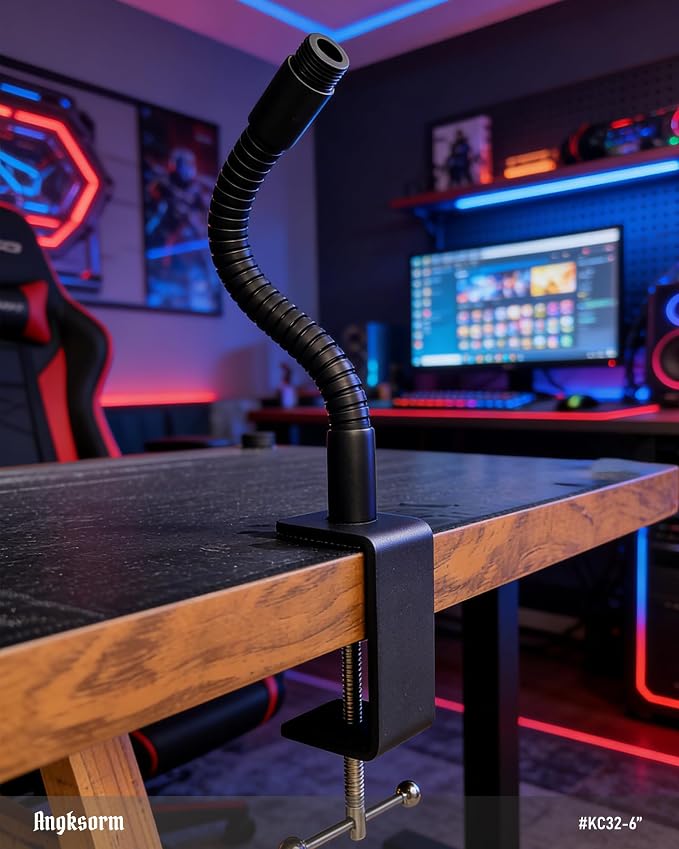 KC32 6-Inch Gooseneck Mic Stand, Heavy-Duty Desk Clamp for Podium | Flexible Arm Microphone Holder, Lectern Mount, 5/8-27 Thread, 3/8-16 Adapter, Mic Clip, Podcast, Pulpit, Studio, 4 lb Load - Image 6