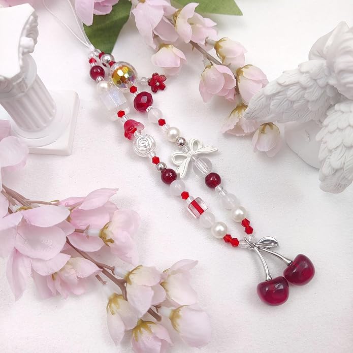 cioatu Phone Charms Cute Cherry Butterfly Cell Phone Lanyard Strap Wrist Strap for Bag Airpods Camera Pendants Decor - Image 2
