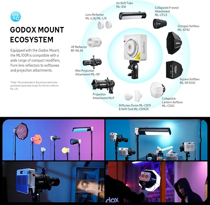 Godox ML100R RGB LED Video Light, 110W 1800K-1000K Full Color RGB LED COB Contiuous Light, 14 FX Effects Photography Light Support APP Control - Image 7