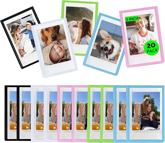 Mini Magnetic Picture Frame for Fujifilm Instax Mini Instant Camera | Fits Mini 13/12/11/41/SE/EVO Camera 2.15"x3.4" Films, Mini Magnet Picture Frames for Fridge, Home, School, Colorful, 20 Pack by wogozan
