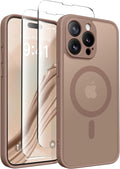 CAPRARO for iPhone 15 Pro Max Case, Compatible with MagSafe Brown | Upgraded [Full Camera Protection] Shockproof Protective Slim Translucent Matte Magnetic Phone Case 6.7'', Brown by CAPRARO