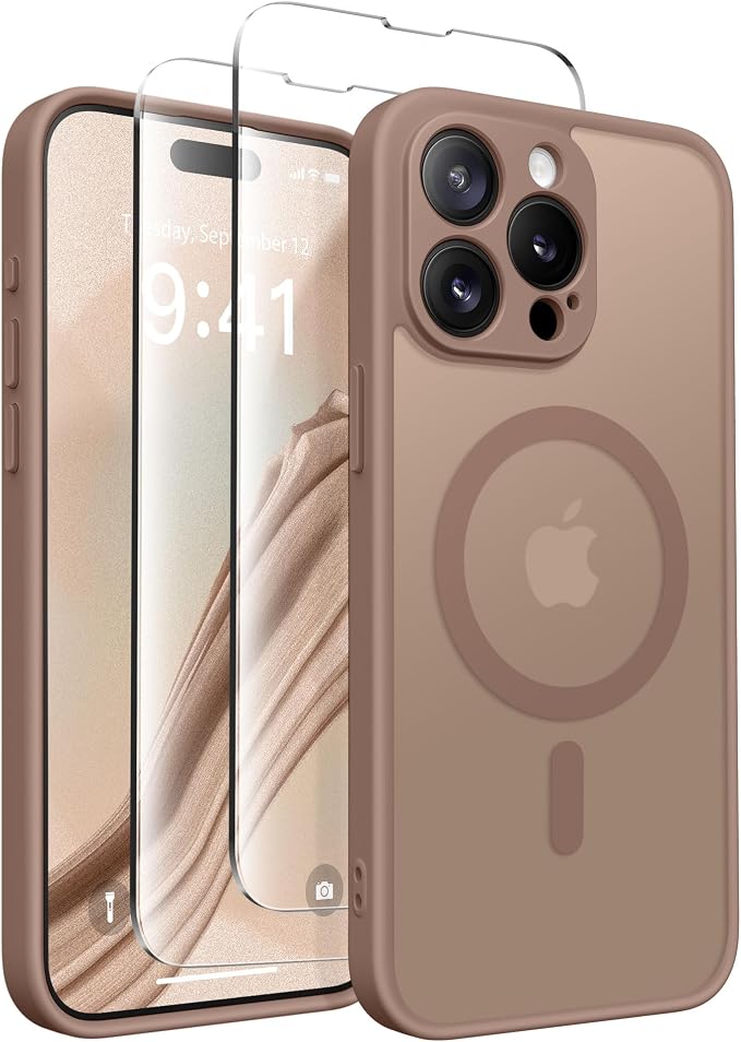 CAPRARO for iPhone 15 Pro Max Case, Compatible with MagSafe Brown | Upgraded [Full Camera Protection] Shockproof Protective Slim Translucent Matte Magnetic Phone Case 6.7'', Brown by CAPRARO