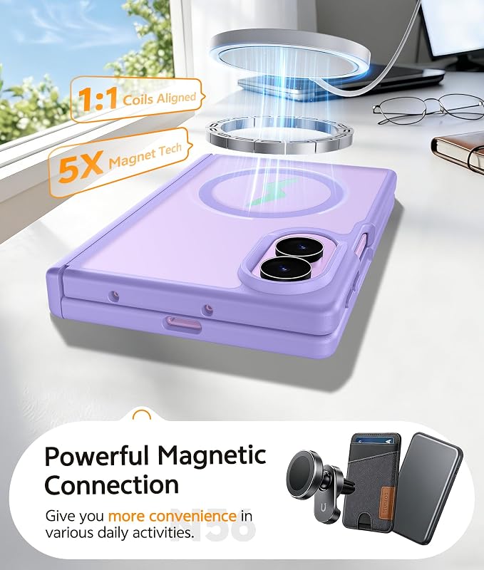 FNTCASE for Samsung Galaxy Z Fold 8 Case, Fit for Magsafe, Hinge Protection | Screen Protector, Translucent Matte Magnetic Back, 18FT Military Grade Drop Proof, Protective Phone Cover, Light Purple - Image 5