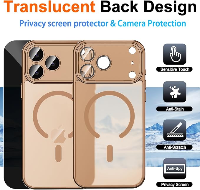 for iPhone 17 Pro Max Case with Privacy Screen Protector, Brown | Full Camera Protection, Compatible with MagSafe, Magnetic Translucent Matte Shockproof Phone Cover for iPhone 17 ProMax - Image 2