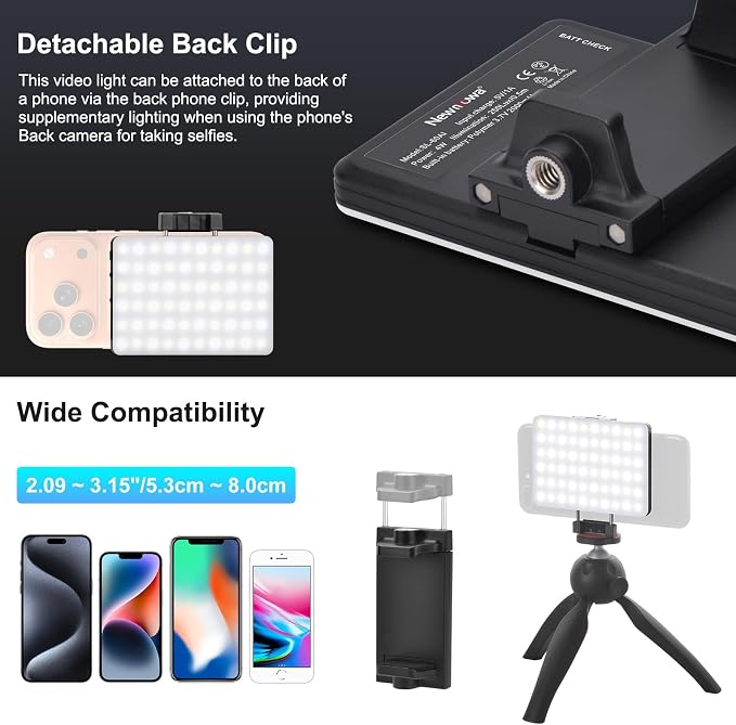 Newmowa 60 LED High Power Rechargeable Clip Fill Video Conference Light | with Front & Back Clip, Adjusted 3 Light Modes for Phone, iPhone, Android, iPad, Laptop, for Makeup, TikTok, Selfie, Vlog - Image 3