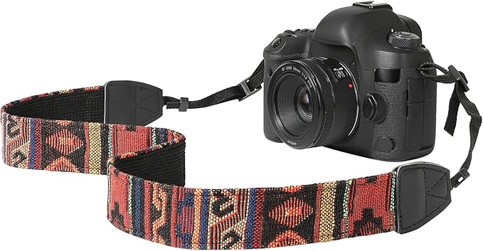 MoKo Camera Strap Compitable with Canon/Sony/Nikon/Minolta/Panasonic/DSLR | Cotton Vintage Camera Strap,Adjustable Neck Shoulder Strap,for Camcorder,Binoculars,for Adults Kids, Bohemia Dark Orange by MoKo