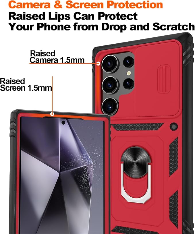 Gritup for Samsung Galaxy S24 Ultra Cases: S24 Ultra Case with 2*Screen Protector | Magnetic Stand & Slide Camera Cover | Shock Proof Military-Grade Funda para S 24 Ultra Cover -Red+Black - Image 5