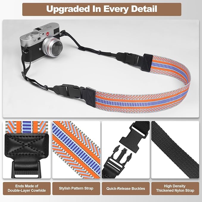 YFWE Adjustable Camera Neck Strap, Vintage Woven Shoulder & Crossbody Camera Strap with 4 Connection Ways, Anti-Slip Camera Strap for DSLR, Mirrorless & Camcorder, Travel & Outdoor Photography Gear - Image 5