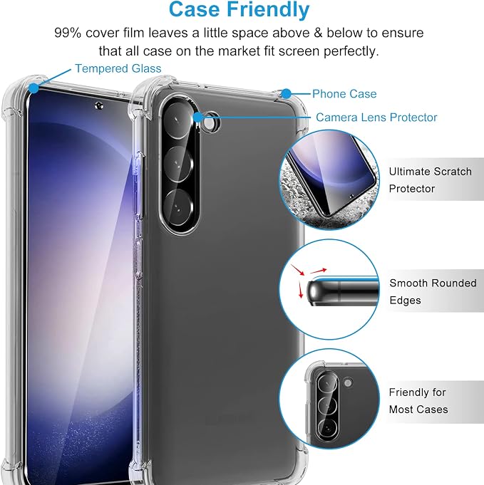 LYWHL for 3 Pack Samsung Galaxy S23 Tempered Glass Screen Protector with 2 Pack Camera Lens Protector, Support Fingerprint Unlock, Sensitive Touch 9H Shatterproof Bubble Free Case Friendly - Image 5