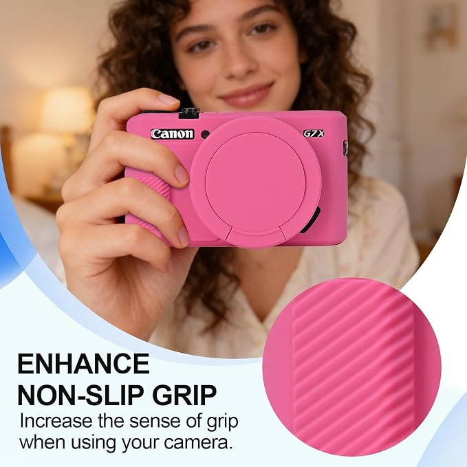 Case with Removable Lens Cover for Canon G7X Mark II/G7XII Camera(Rose) | Soft Silicone Camera Protective Case,Slim Fit,Anti-Scratch,Dustproof,Shockproof,Camera Accessories,For Travel,Daily Use - Image 4