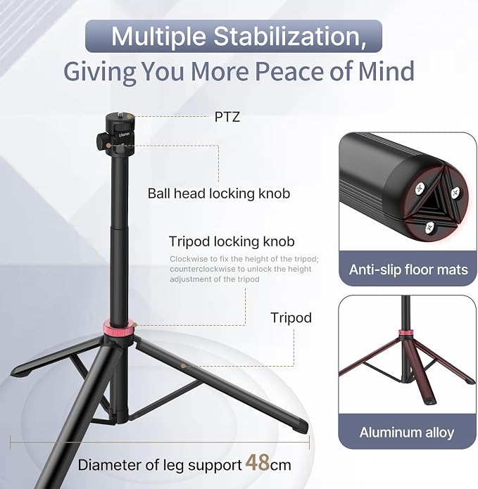 ULANZI MT-79 Extendable Tripod Aluminum 81" Portable Adjustable Light Stand w 1/4" Screw, 180° Rotation Camera Phone Tripod for Camera Video Light Cellphone,Lightweight for Travel,Up Load 2.2lb - Image 5