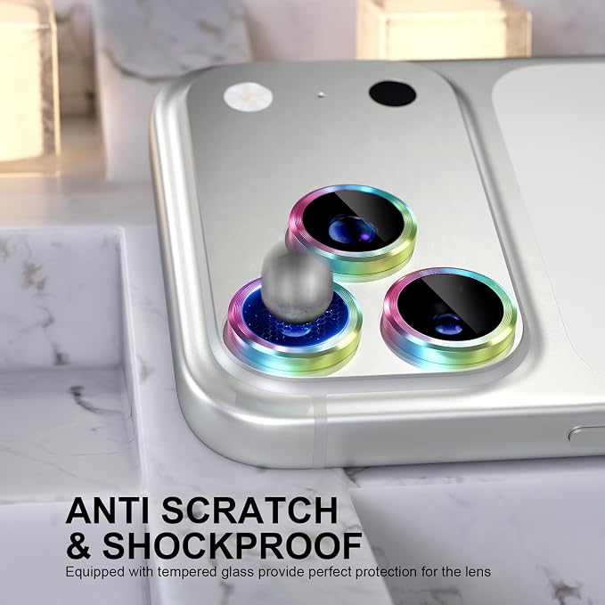 Choiche for iPhone 17 Pro/iPhone 17 Pro Max Camera Lens Protector | Ultra HD, 9H Tempered Glass Camera Cover Screen Protector Metal Ring Decoration Accessories (Colorful) - Image 3