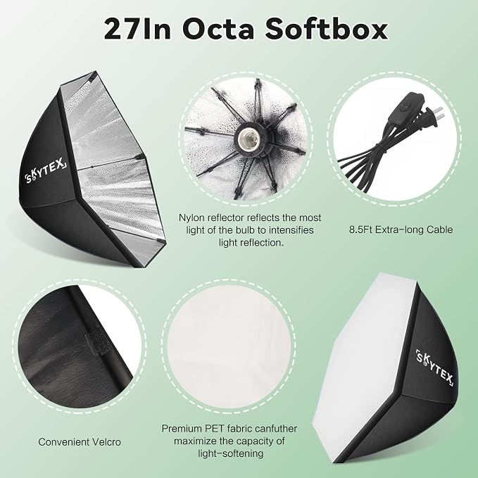 Softbox Lighting Kit 2pack 20x28in Octa Soft Box|135W 2700-6400K E27 LED Bulb Continuous Photography Lighting, Photo Studio Lights Equipment for Camera Shooting, Video Recording - Image 3