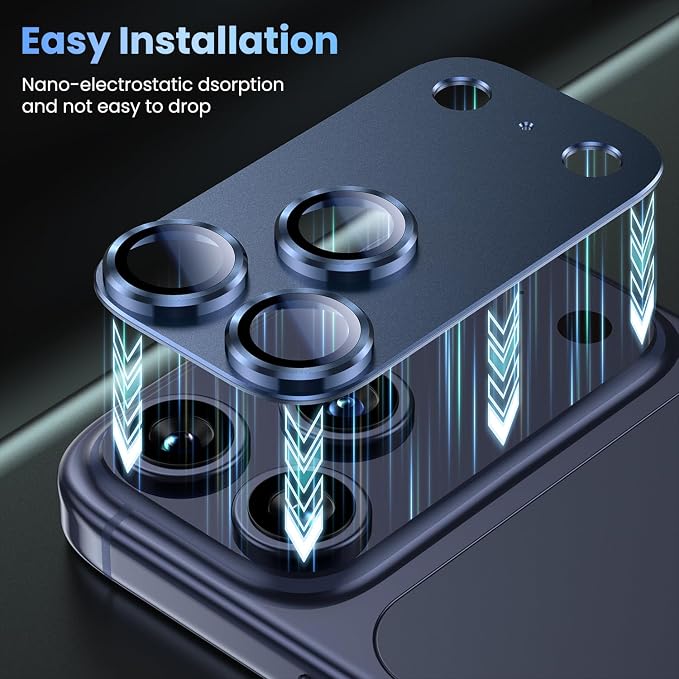 Uyiton for iPhone 17 Pro Camera Lens Protector, Metal Frame Glass Cover | Not Easy to Break, Strong Adsorption, Case-Friendly, Metal 9H Sapphire Glass Rear Camera Screen Cover, Deep Blue, 2 Packs - Image 8