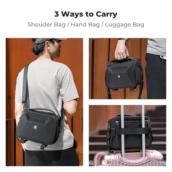 K&F CONCEPT Camera Sling Bag, Hardshell Crossbody Bag with Tripod Holder | EVA Hardshell, Foam Padded, Double-Zip Access, Mesh Pockets, Flexfold Divider for Street & Travel, for Canon/Nikon/Sony, BS14 - Image 6
