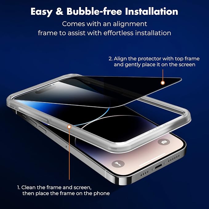 UNBREAKcable Privacy Screen Protector for iPhone 14 Pro, 2-Pack | True 28° Anti-Spy, Shatterproof Tempered Glass, 9H Hardness, Easy Install, Bubble-Free, Anti-Scratch, Case Friendly - Image 3